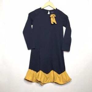 A.T.U.N All Things Uber Nice Blue Yellow Modest Dress Size 11-12 Long Slv Cotton
